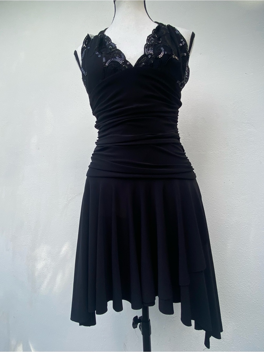 Y2K Black Ruched Squin Whimsygoth Party Mini Dress Size Medium